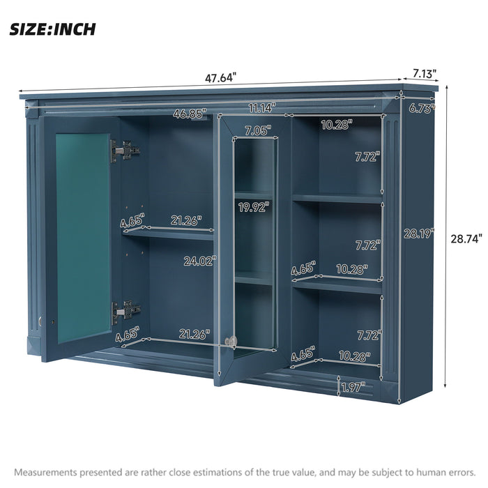 Wall-Mounted Mirror Cabinet With Adjustable Shelf And Open Shelves