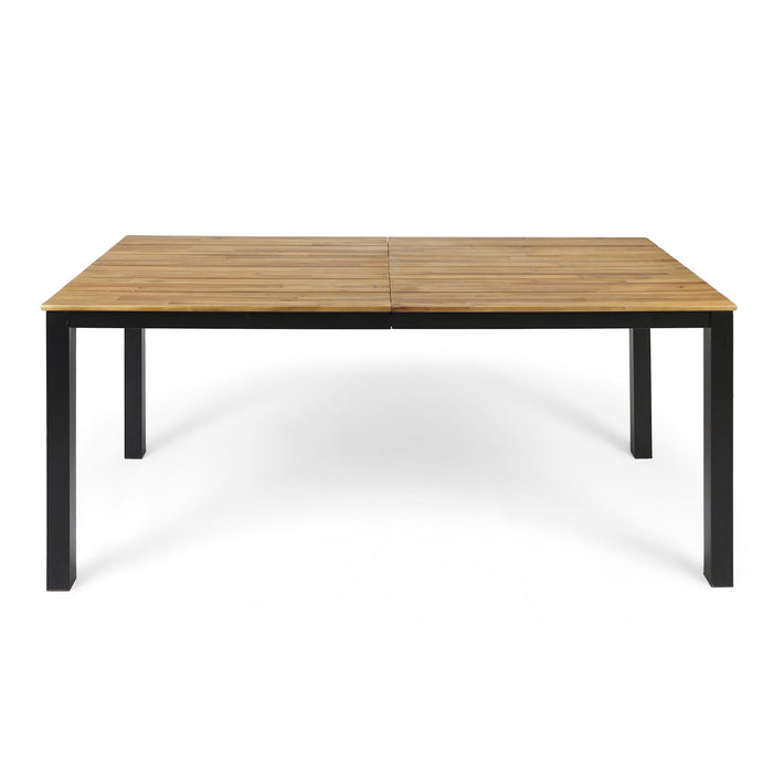 3 Piece Outdoor Dining Set, Rectangular Patio Table & 2 Benches - Black / Teak