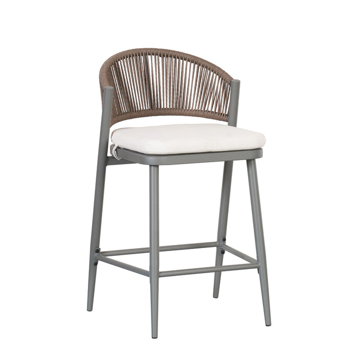 Outdoor 26" Counter Height Metal Frame Counter Stools With Scallop Shaped Backrest & Water Resistant Cushions