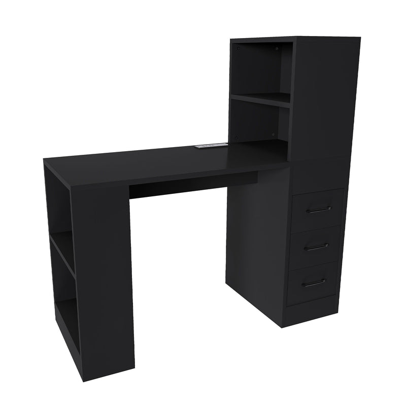 Computer Desk With 4 In 1 Socket, 3 Slide Drawers And 4 Storage Levels, For Home Office - Black