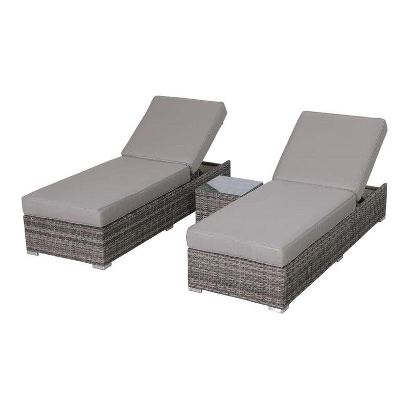 3 Piece Chaise Lounge Set With Adjustable Reclining - Gray Mix