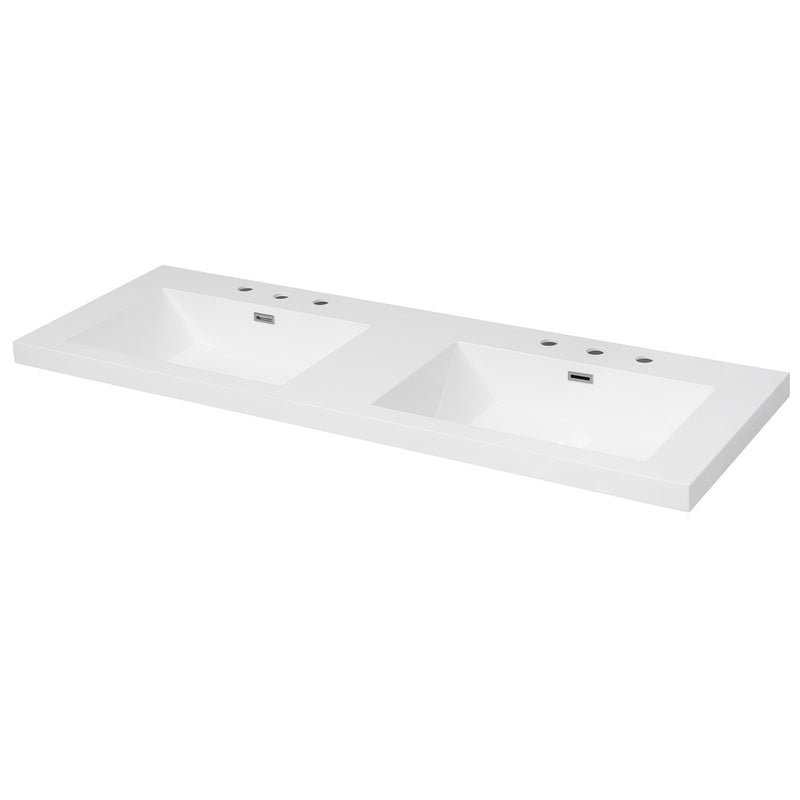 Vanity Top With Undermount Rectangular Double Sinks, Faucet Holes - White