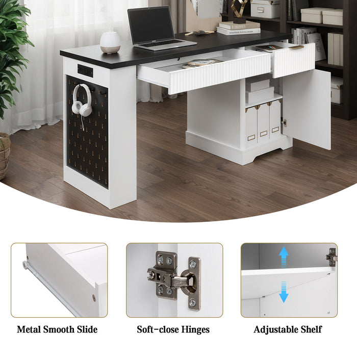 Modern Fluted Office Desk With Storage Cabinet
