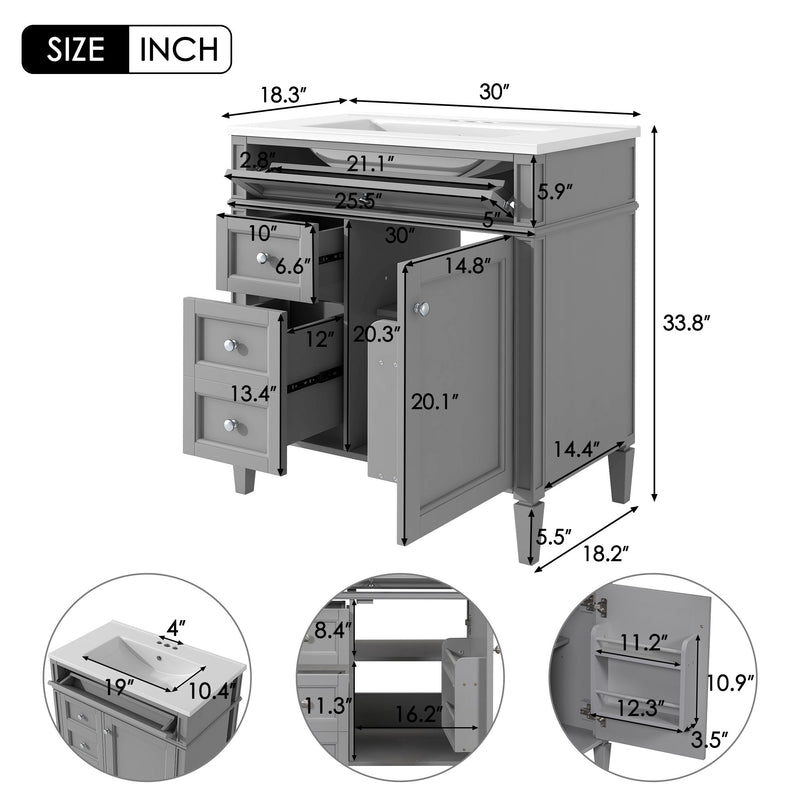Bathroom Vanity With Top Sink, Storage Cabinet With 2 Drawers, Tip Out Drawer