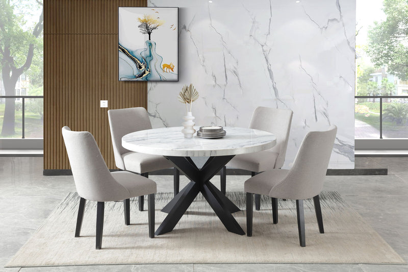 Xena - Marble Top Round Table - White / Black
