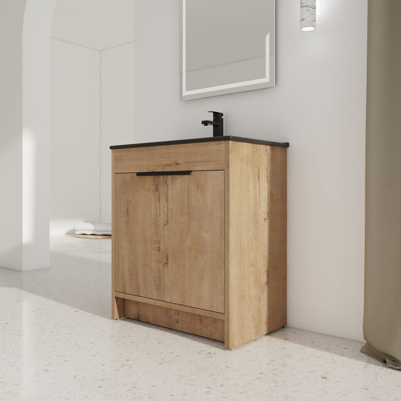 30" Freestanding Bathroom Cabinet With Basin & 2 Soft Close Doors - Imitative Oak