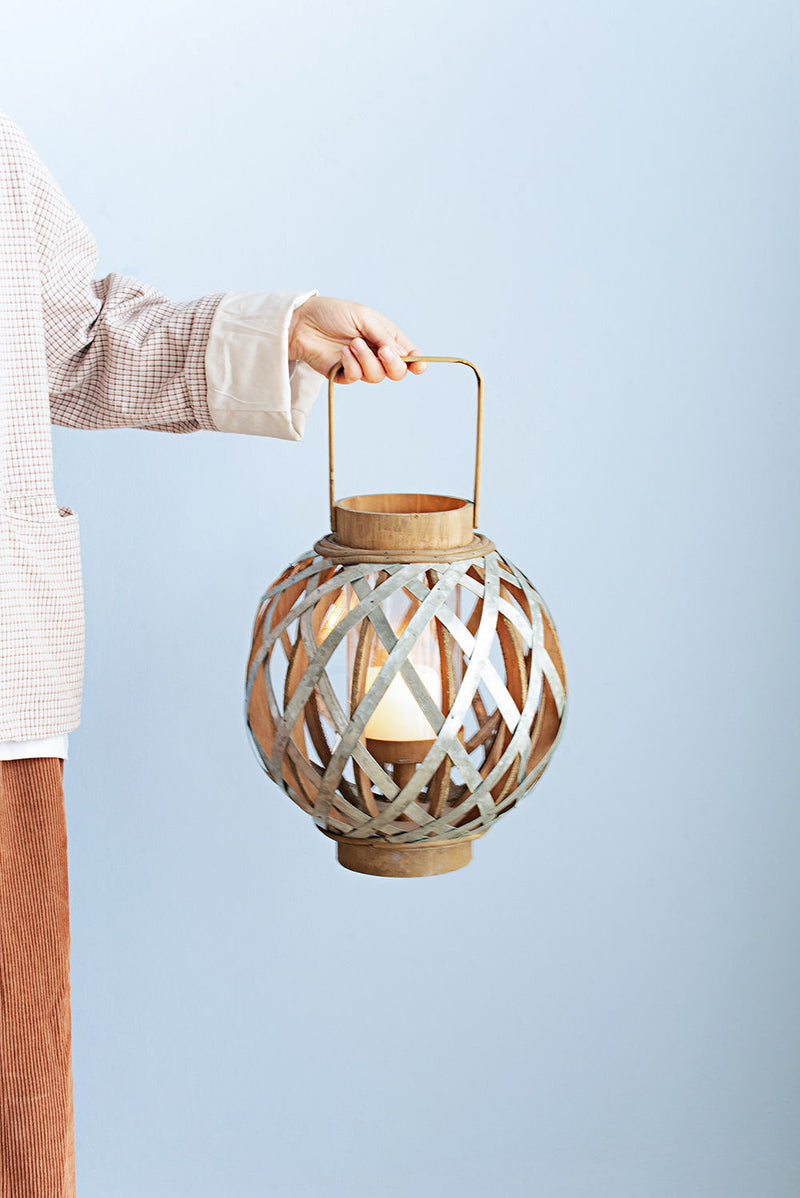 Decorative Lantern With Handle, Wooden Lantern For Indoor Outdoor, Home Garden, Wedding - Silver