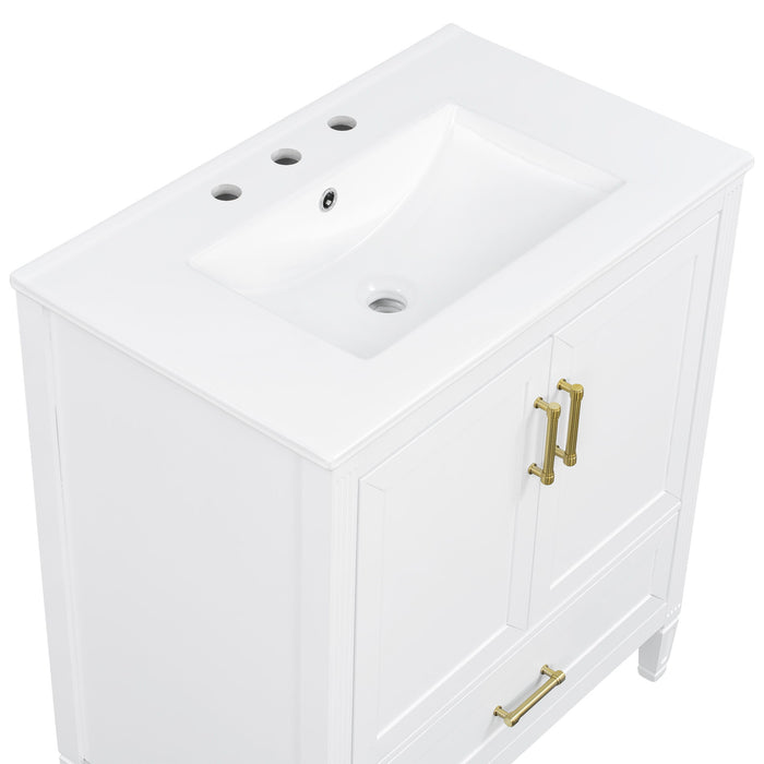 Elegant Fluted Bathroom Vanity With Sink, Soft Close Doors & Drawer