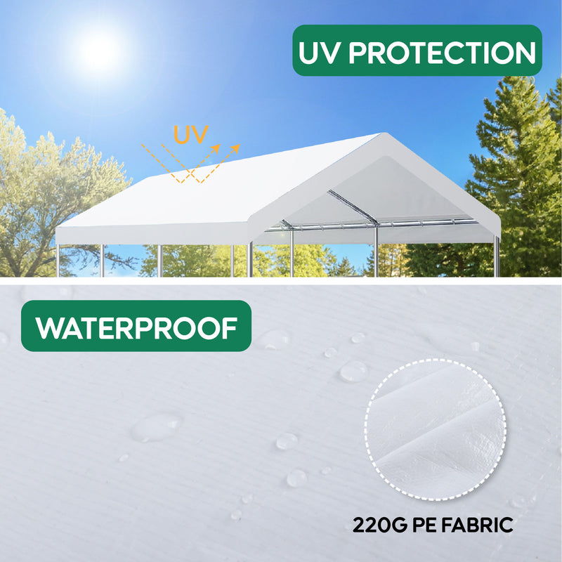 10 X 20 Ft Carport Canopy Cover Replacement Heavy Duty Waterproof Fabric With 36 Bungee Cords UV & Tear Resistant (Cover Only) - White