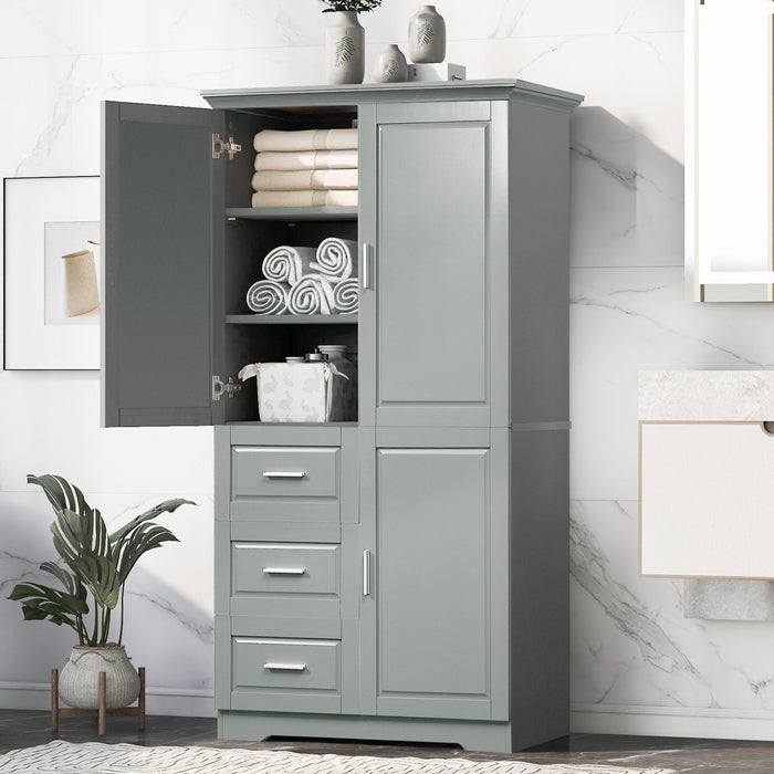 Tall And Wide Storage Cabinet With Doors For Bathroom Or Office, 3 Drawers - Gray