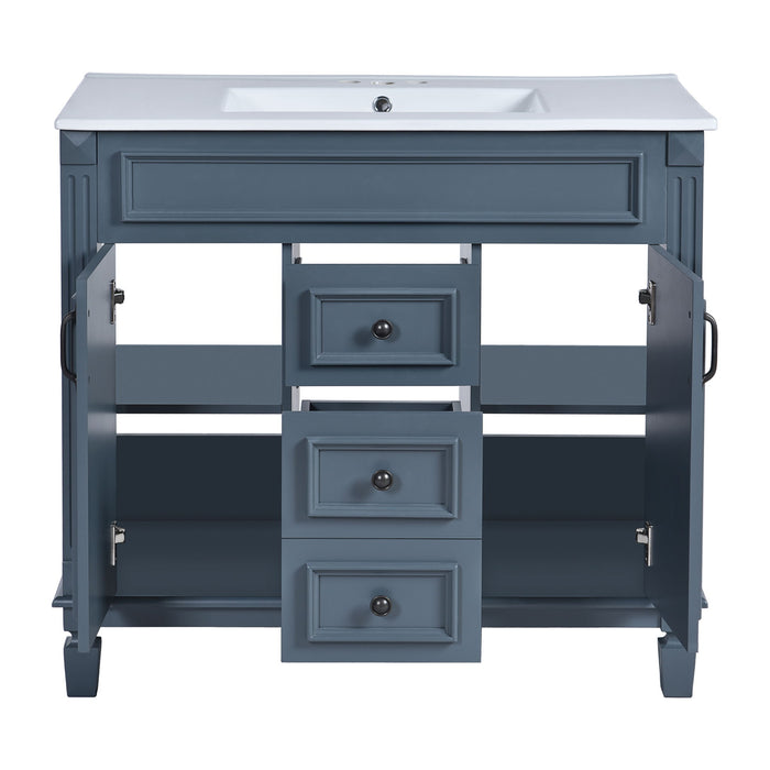 36" Bathroom Vanity With Top Sink, Basin On Cabinet With 2 Soft Closing Doors And 2 Drawers - Blue