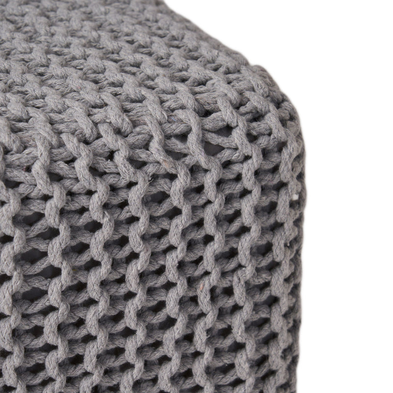 Chabani - Indoor Modern Knitted Fabric Cube Pouf Ottoman - Light Gray