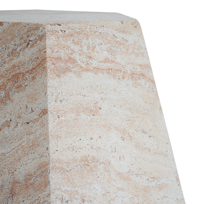 Outdoor / Indoor Lightweight Concrete Side Table, Hexagonal Round Travertine Accent Table - Beige