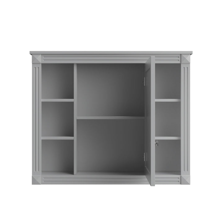 Wall Mounted Bathroom Storage Cabinet With Mirror, Cabinet With 6 Open Shelves And Adjustable Interior