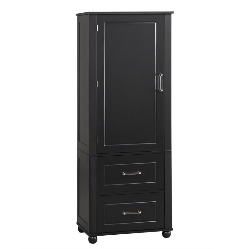 Tall Freestanding Bathroom Storage Cabinet With 2 Drawers And Adjustable Shelf
