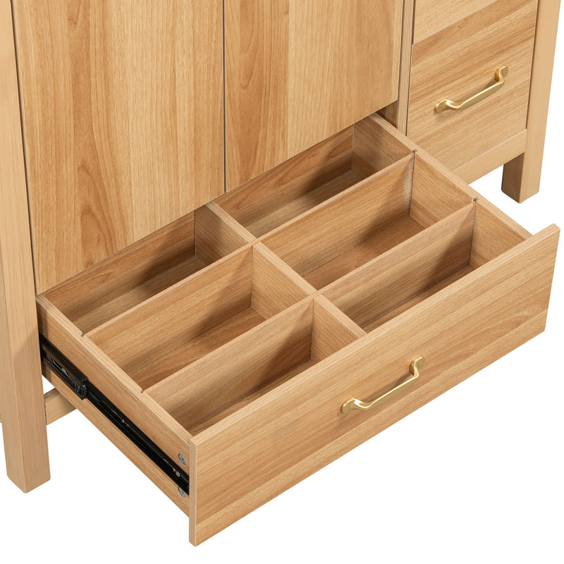 Bathroom Vanity, 2 Soft Close Doors, 4 Soft Close Drawers, Adjustable Shelf, Storage Cabinet - Acacia Wood