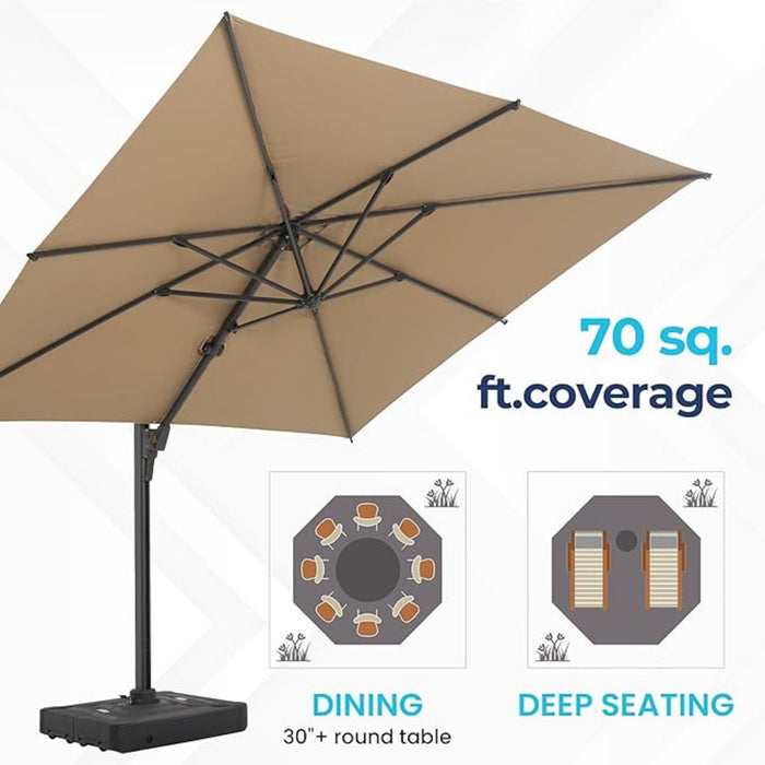 Round Cantilever Patio Umbrella With 360 Rotation & Infinite Tilt Adjustment