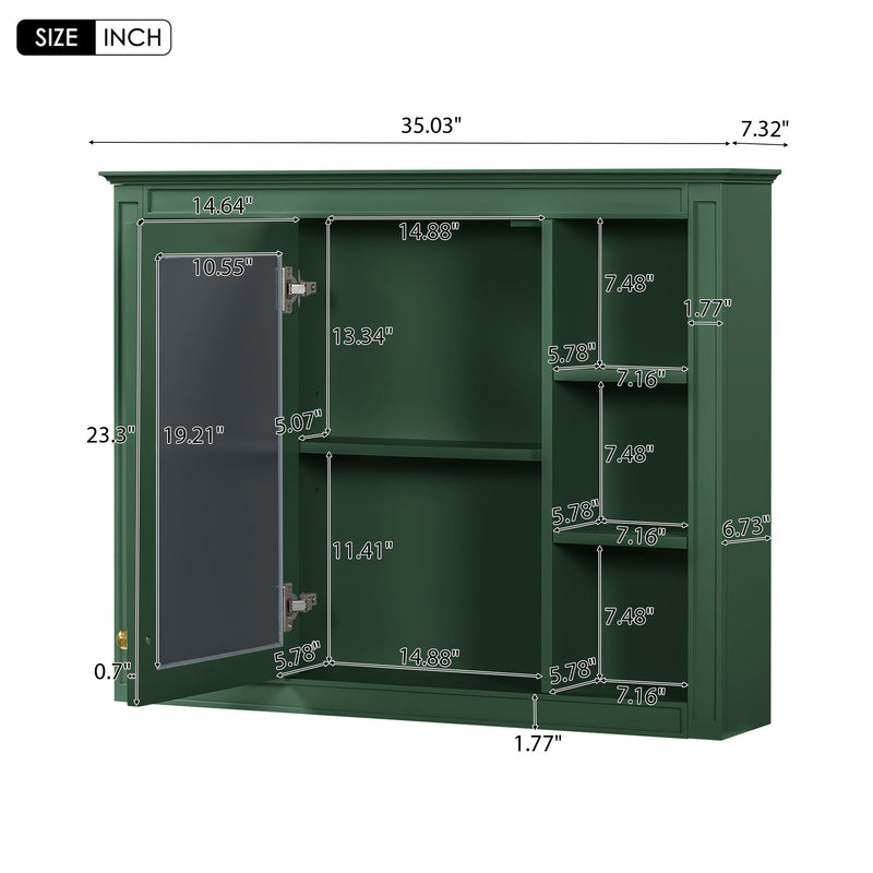 Wall Mounted Medicine Cabinet With Mirror, Storage Cabinet Featuring 6 Open Shelves And Adjustable Interior