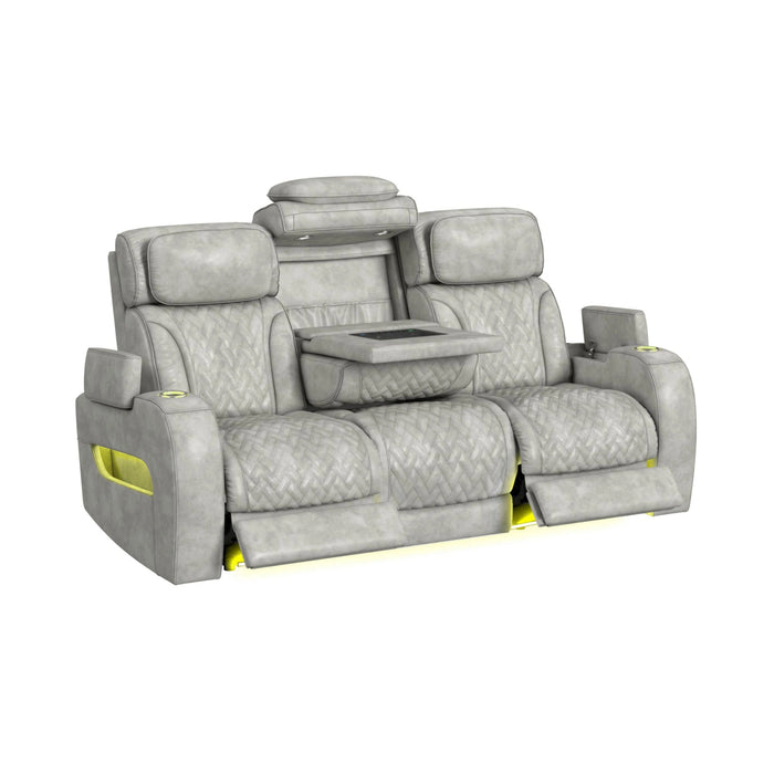 Prime Time P3 3PC Living Room Set with 7 Colors LED in Leather Gel Light Grey-Sofa, Loveseat & Recliner