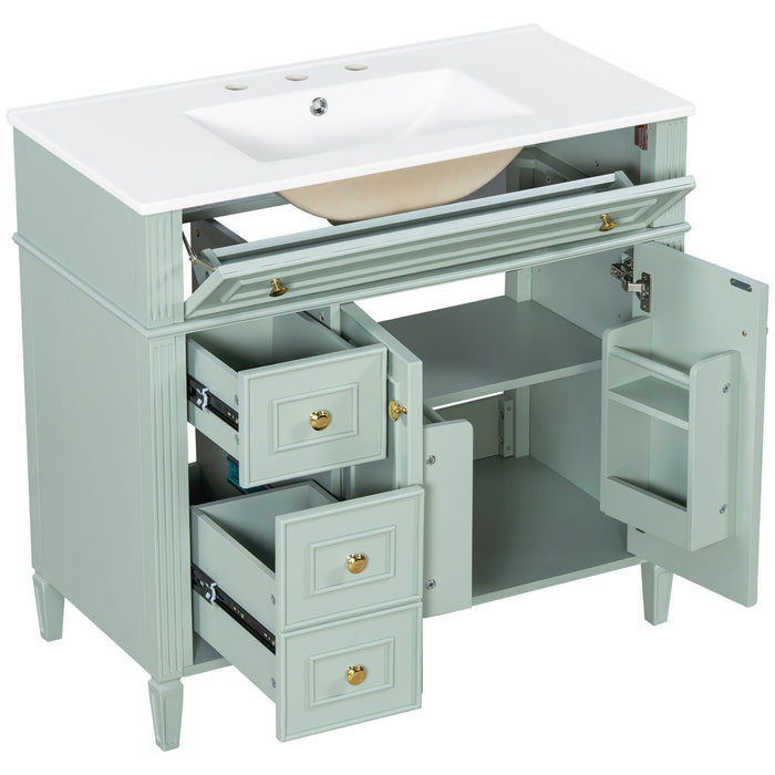 Bathroom Vanity With Sink, 3 Drawers & 2 Soft-Close Doors