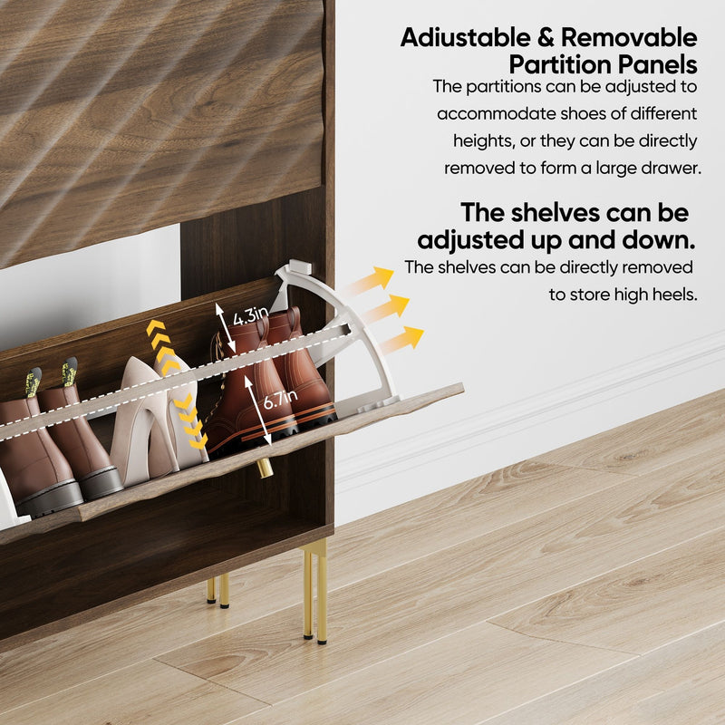 Shoe Cabinet, Freestanding Organizer For Entryway - Walnut