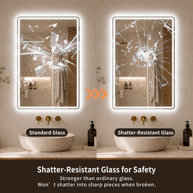 24" X 32" Rectangular Front Lighted And Backlit LED Bathroom Mirror With Anti Fog - Clear