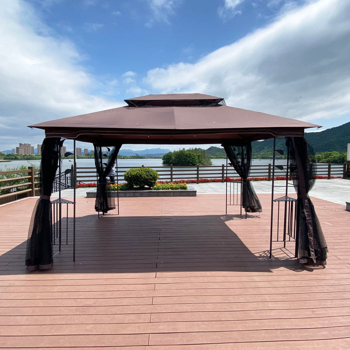 Patio Gazebo Tent With Ventilated Double Roof And Mosquito Net For Backyard Or Garden