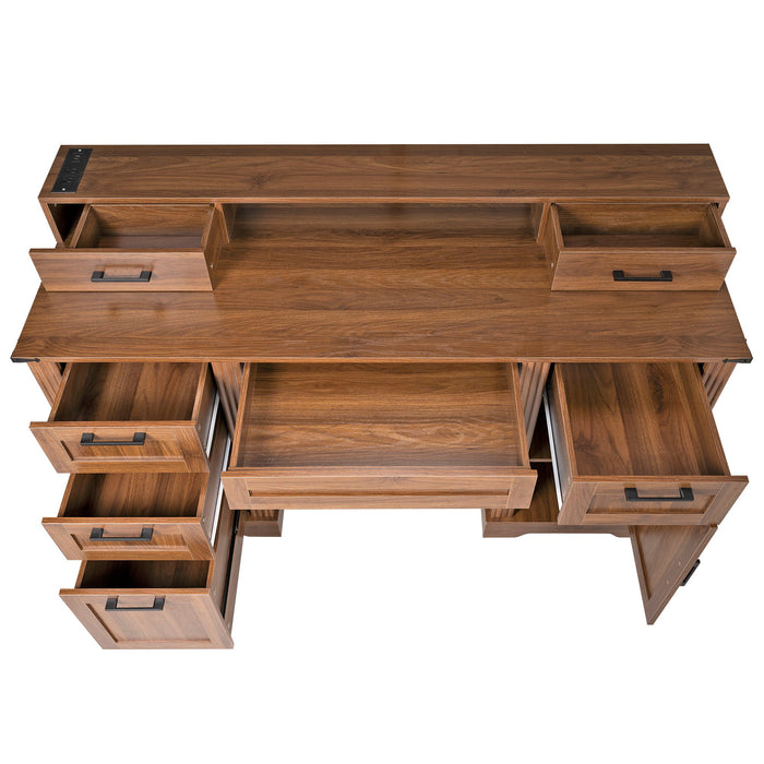 Office Desk With Charging Station & Storage Cabinet