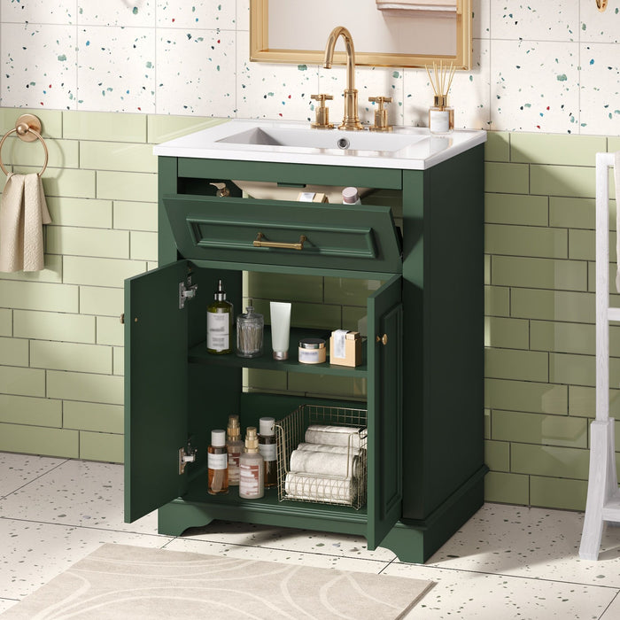 Bathroom Vanity With Integrated Sink, 2 Door Cabinet With Tip Out Drawer, Rectangular Design