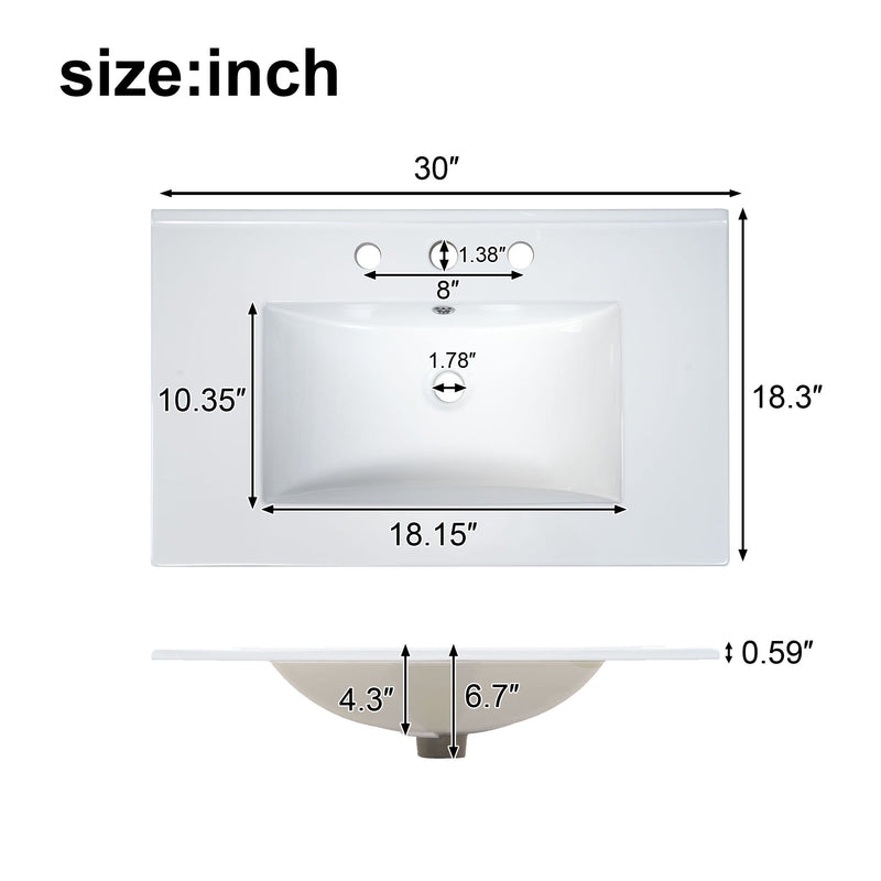 Bathroom Vanity With Sink, 2 Soft Close Drawers, 1 Soft Close Door, Adjustable Shelf