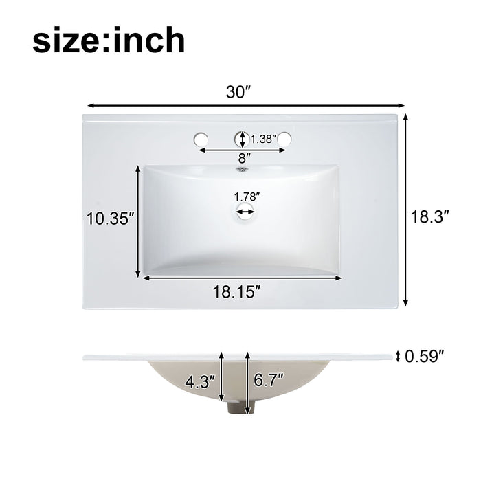 Bathroom Vanity With Flip Drawer, 2 Soft Close Doors, Adjustable Shelf And Ceramic Sink