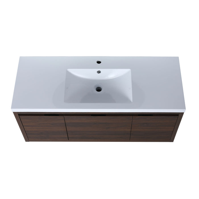 Floating 48" Bathroom Vanity With Resin Sink And Soft Close Doors California Plywood - California Walnut