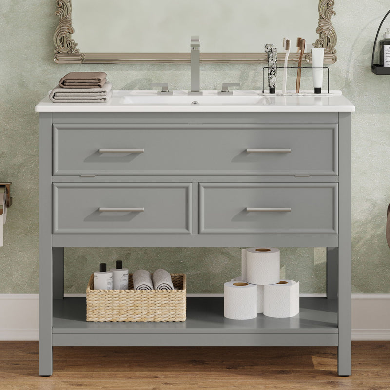 Bathroom Vanity With Ceramic Sink, Tip Out Tray & 2 Full Extension Drawers
