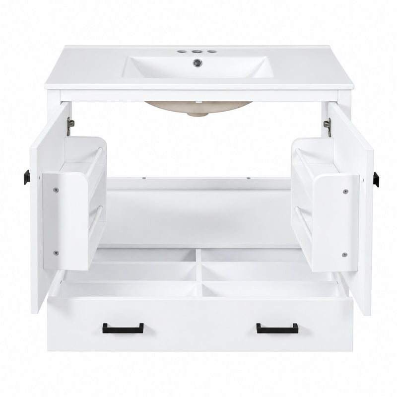 Bathroom Vanity With Sink, Soft Close Doors, Double Shelves & Divided Drawer