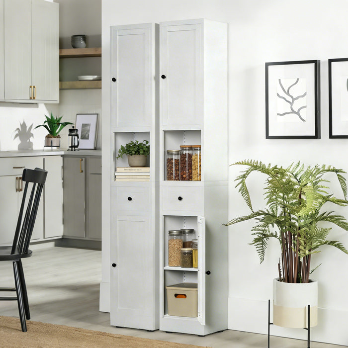 Tall Narrow Bathroom Cabinet With 5-Tier Storage, Adjustable Shelves, Freestanding - White