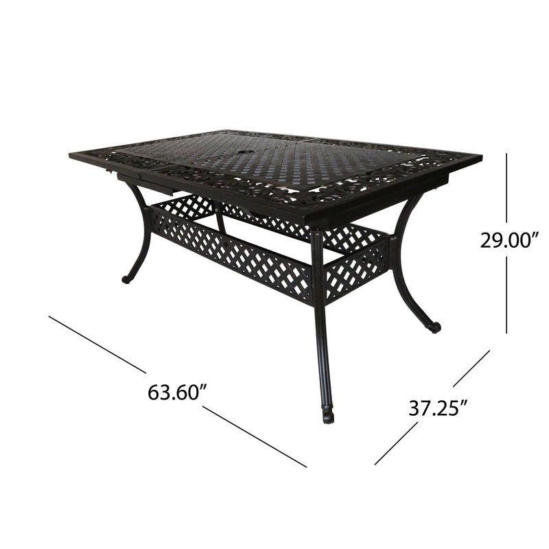 Outdoor Extendable Aluminum Dining Table With Pattern Table Top And Curved Legs - Copper