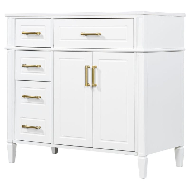Bathroom Vanity With Sink, 4 Drawers (1 Flip Drawer), 2 Doors & Adjustable Shelf - White