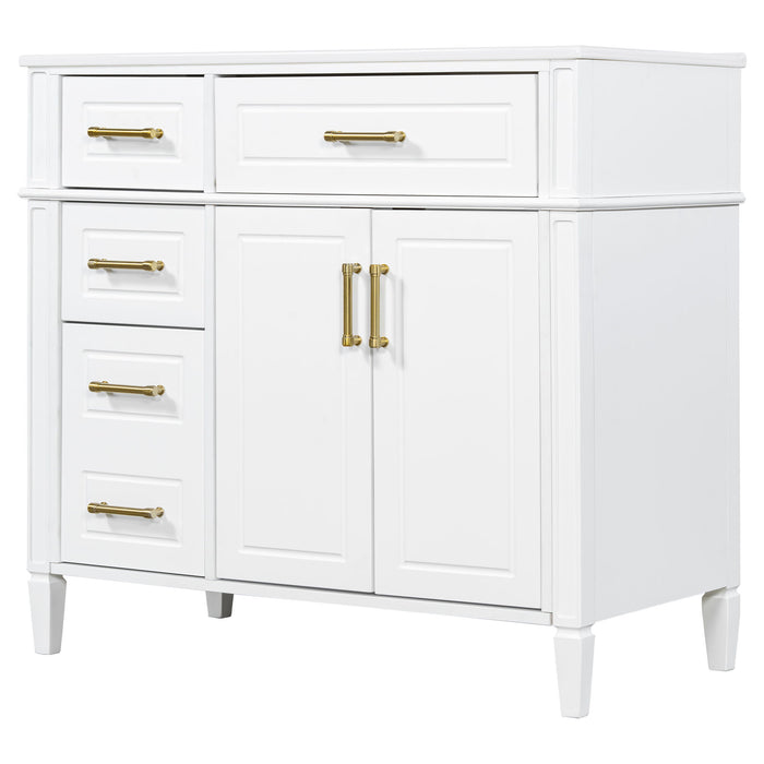 Bathroom Vanity With Sink, 4 Drawers (1 Flip Drawer), 2 Doors & Adjustable Shelf - White