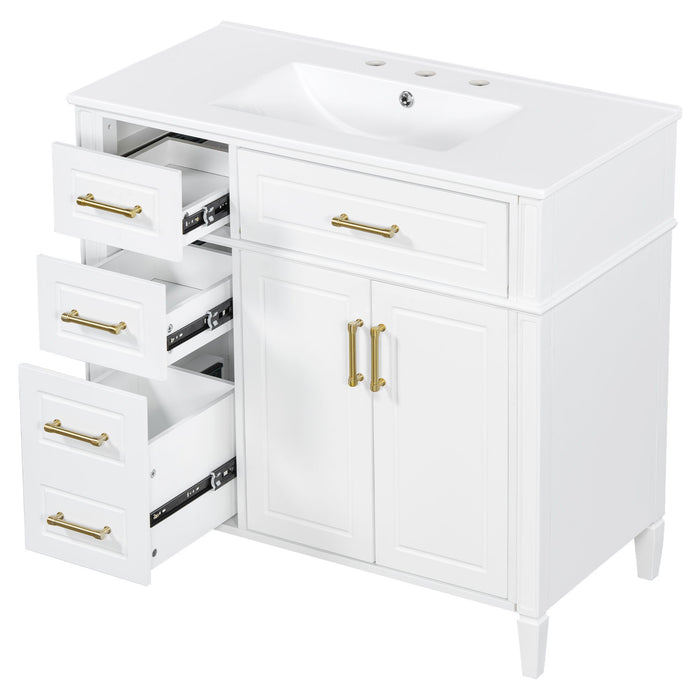 Bathroom Vanity With Sink, 4 Drawers (1 Flip Drawer), 2 Doors & Adjustable Shelf - White
