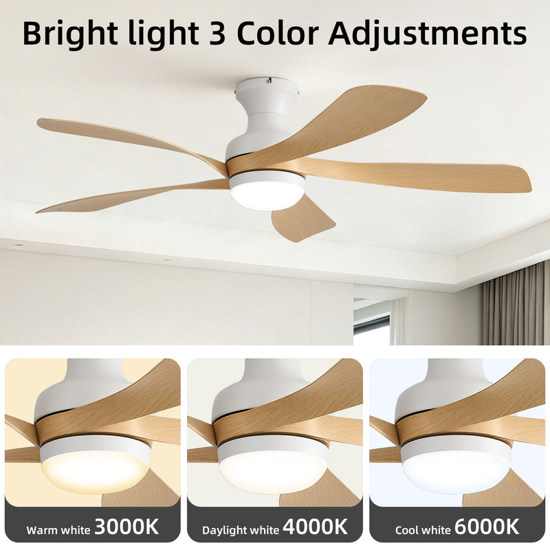 52" Ceiling Fan With 3 Color Dimmable LED Light, DC Reversible Motor, 6 Speed Settings