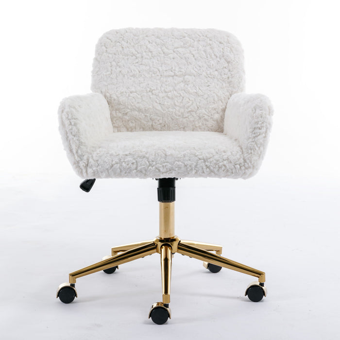 Office Chair, Artificial Rabbit Hair Home Office Chair With Metal Base, Adjustable Desk Chair Swivel Office Chair, Vanity Chair