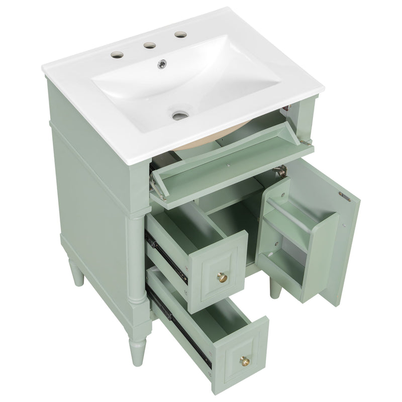 Freestanding Bathroom Vanity With Sink, Adjustable Shelf & Flip Drawer