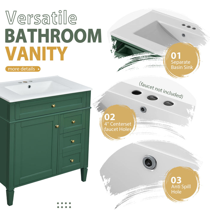 Bathroom Vanity With Top Sink, 2 Doors And 3 Drawers, Freestanding Set With Mirror Cabinet