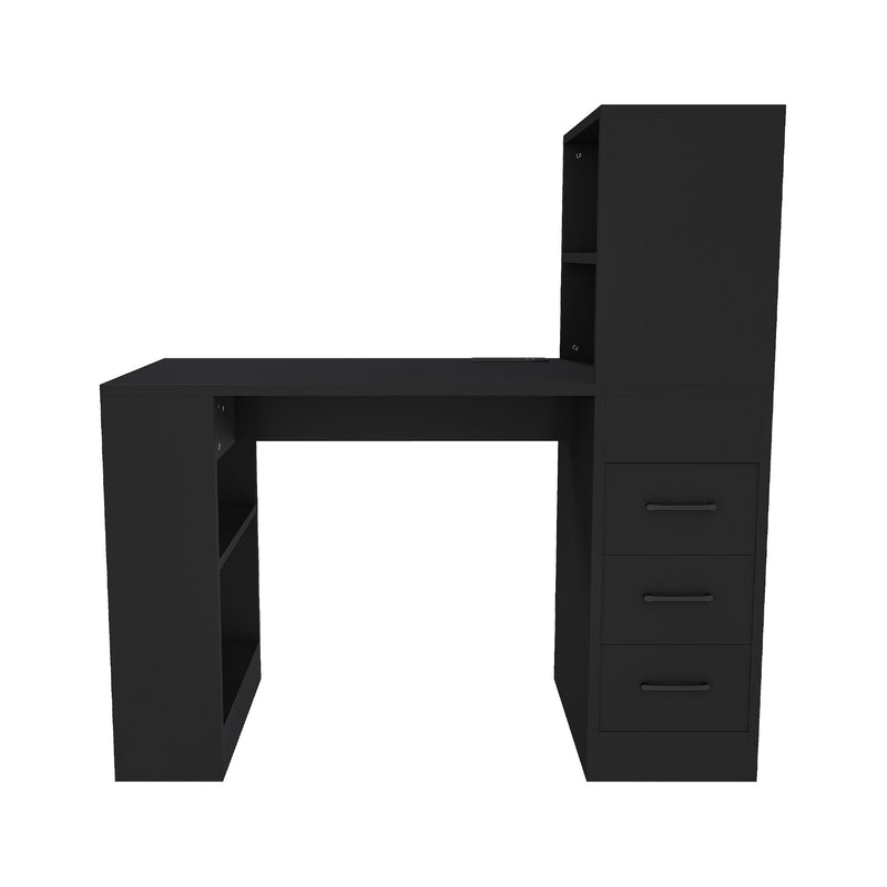 Computer Desk With 4 In 1 Socket, 3 Slide Drawers And 4 Storage Levels, For Home Office - Black