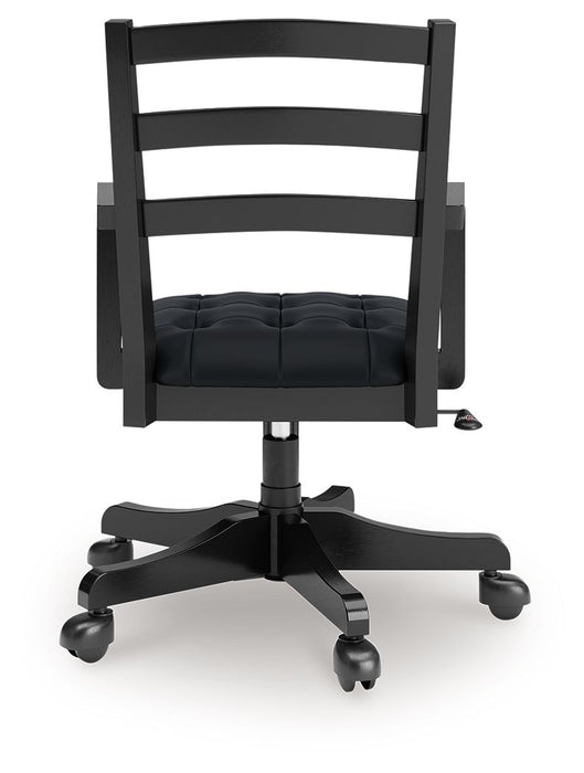 Wildenauer - 4 Pc. - Home Office Desk And Return, Swivel Desk Chair, Bookcase - Brown / Black