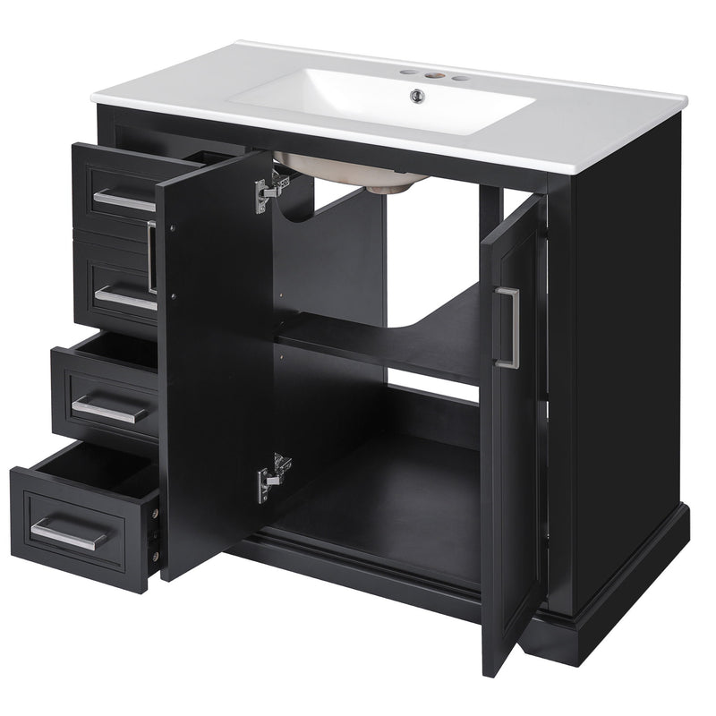Bathroom Vanity With Sink, Soft Close Doors, Adjustable Shelf & 3 Drawers