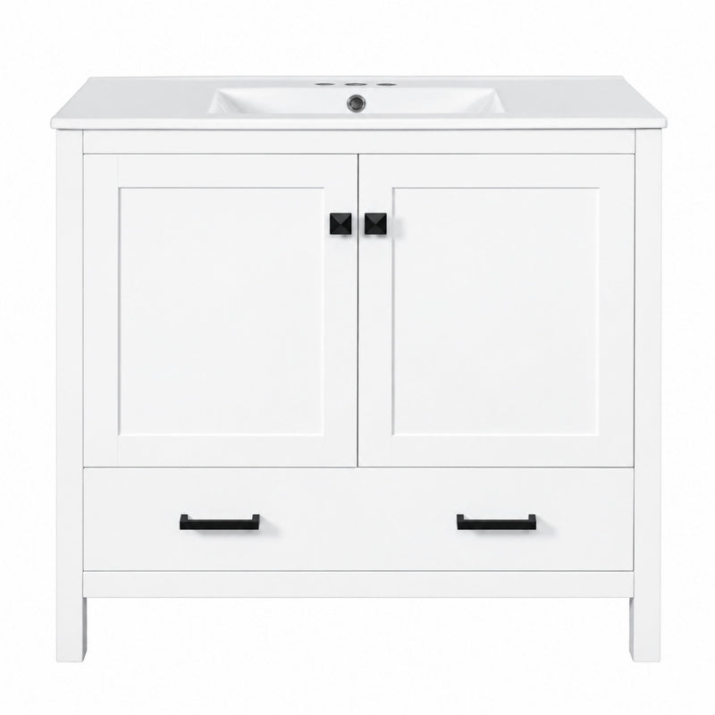 Bathroom Vanity With Sink, Soft Close Doors, Double Storage Shelves & Divided Drawer Ample Storage - White
