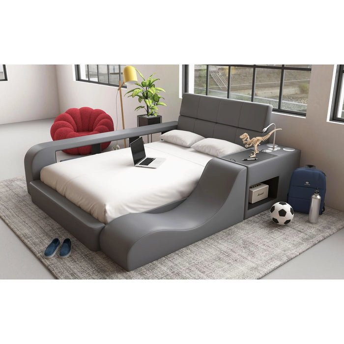 Valari Nightstand with Electronic Features in Grey PU