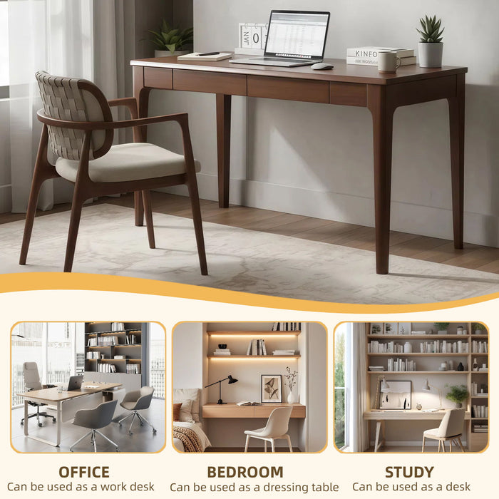 Desk With Drawers, Smooth Edge Design - Walnut