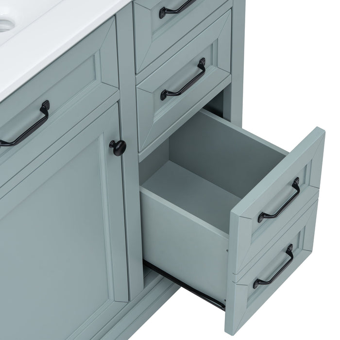 Bathroom Vanity With Ceramic Sink, Freestanding Design, 2 Tip Out Drawers, Soft Close Hinges - Gray
